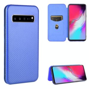 For Samsung Galaxy S10 5G Carbon Fiber Texture Horizontal Flip TPU + PC + PU Leather Case with Rope & Card Slot(Blue) (OEM)