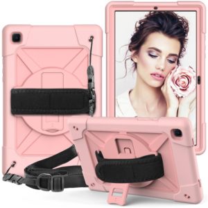 For Samsung Galaxy Tab A7 10.4 (2020) T500/T505 Contrast Color Robot Shockproof Silicone + PC Protective Case with Holder(Rose Gold) (OEM)