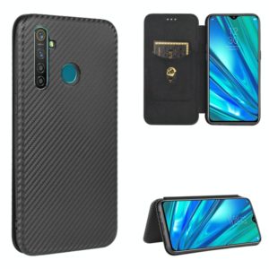 For OPPO Realme 5 / Realme 5s Carbon Fiber Texture Horizontal Flip TPU + PC + PU Leather Case with Card Slot(Black) (OEM)
