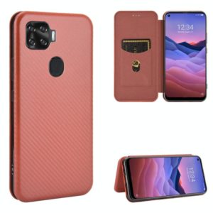 For ZTE A1 ZTG01 5G Carbon Fiber Texture Horizontal Flip TPU + PC + PU Leather Case with Card Slot(Brown) (OEM)