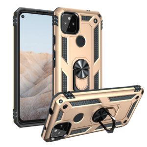 For Google Pixel 5a 5G Shockproof TPU + PC Protective Case with 360 Degree Rotating Holder(Gold) (OEM)