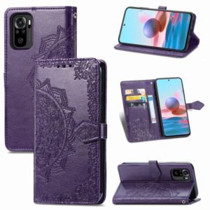 For Xiaomi Redmi Note 10 4G Mandala Flower Embossed Horizontal Flip Leather Case with Bracket / Card Slot / Wallet / Lanyard(Purple) (OEM)