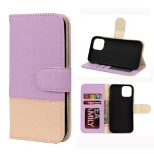 For iPhone 12 Pro Max Splicing Color Horizontal Flip Leather Case with Holder & Photo Frame & Card Slots & Wallet(Purple) (OEM)