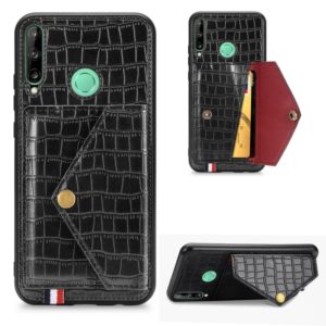For Huawei Y7P/P40 Lite E Crocodile Pattern Envelope Card Package Phone Case With Magnet And Bracket Function(Black) (OEM)