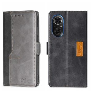 For Honor 50 SE Contrast Color Side Buckle Leather Phone Case(Black + Grey) (OEM)