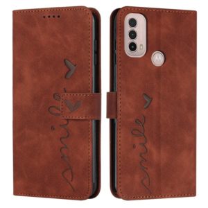 For Motorola Moto E20/E30/E40 Skin Feel Heart Pattern Leather Phone Case(Brown) (OEM)