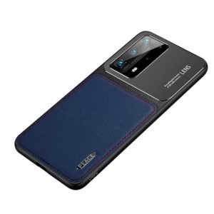 For Huawei P40 Frosted Metal + Leather Texture Protective Case(Blue) (OEM)