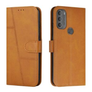 For Motorola Moto G71 5G Stitching Calf Texture Buckle Leather Phone Case(Yellow) (OEM)