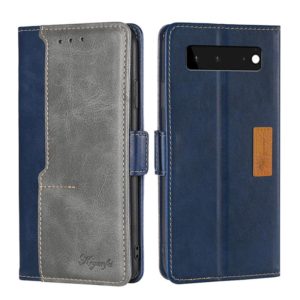 For Google Pixel 6 Retro Texture Contrast Color Buckle Horizontal Flip Leather Phone Case with Holder(Blue+Grey) (OEM)