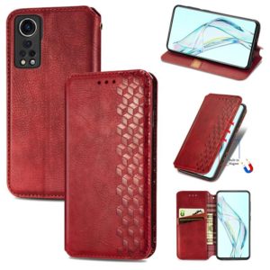 For ZTE Axon 30 5G Cubic Grid Pressed Horizontal Flip Magnetic PU Leather Case with Holder & Card Slots & Wallet(Red) (OEM)