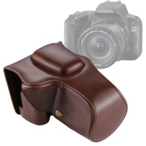 Full Body Camera PU Leather Case Bag for Canon EOS 200D (18-55mm Lens)(Coffee) (OEM)