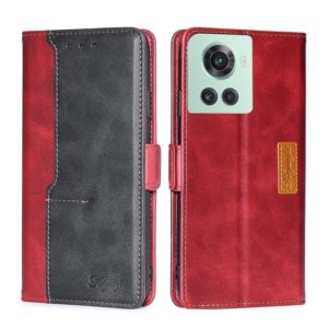 For OnePlus Ace/10R Contrast Color Side Buckle Leather Phone Case(Red + Black) (OEM)