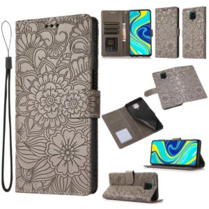For Xiaomi Redmi Note 9 Pro Skin Feel Embossed Sunflower Horizontal Flip Leather Case with Holder & Card Slots & Wallet & Lanyard(Grey) (OEM)