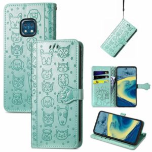 For Nokia XR20 Lovely Cat and Dog Embossing Pattern Horizontal Flip Leather Case , with Holder & Card Slots & Wallet & Cartoon Clasp & Lanyard(Green) (OEM)