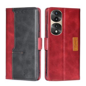 For Honor 70 Pro/70 Pro+ Contrast Color Side Buckle Leather Phone Case(Red + Black) (OEM)