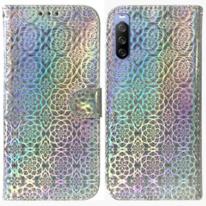 For Sony Xperia 10 III Colorful Magnetic Buckle Leather Phone Case(Silver) (OEM)