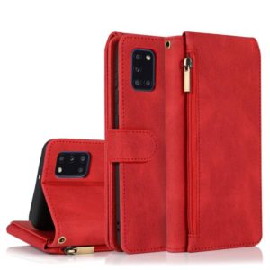 For Samsung Galaxy A31 Skin-feel Crazy Horse Texture Zipper Wallet Bag Horizontal Flip Leather Case with Holder & Card Slots & Wallet & Lanyard(Red) (OEM)