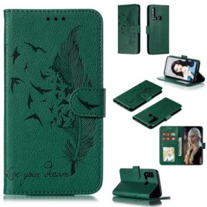 Feather Pattern Litchi Texture Horizontal Flip Leather Case with Wallet & Holder & Card Slots For Huawei P20 Lite (2019) / Nova 5i(Green) (OEM)