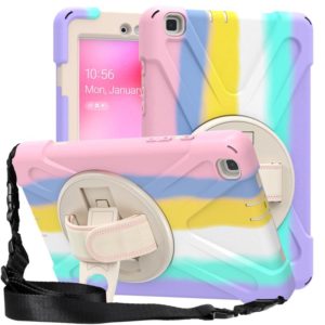 For Samsung Galaxy Tab A 8.0 (2019) T290 / T295 Shockproof Colorful Silicone + PC Protective Case with Holder & Shoulder Strap & Hand Strap(Pink) (OEM)