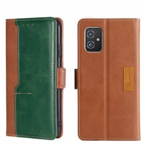 For Asus ZenFone 8 ZS590KS Contrast Color Side Buckle Leather Phone Case(Light Brown + Green) (OEM)
