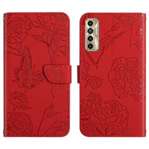 For Tecno Camon 17P HT03 Skin Feel Butterfly Embossed Flip Leather Phone Case(Red) (OEM)