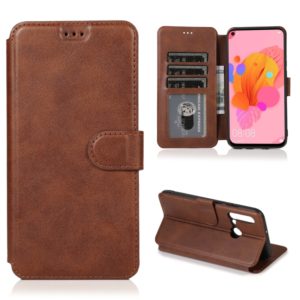 For Huawei P20 Lite 2019 Calf Texture Magnetic Buckle Horizontal Flip Leather Case with Holder & Card Slots & Wallet & Photo Frame(Coffee) (OEM)
