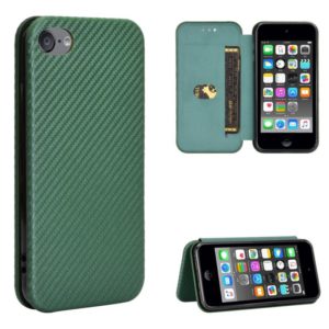 For iPod Touch 5 / 6 / 7 Carbon Fiber Texture Horizontal Flip TPU + PC + PU Leather Case with Card Slot(Green) (OEM)