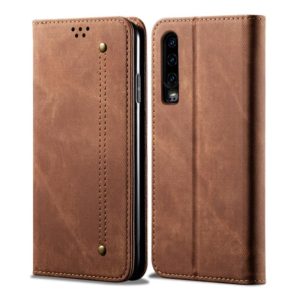 For Huawei P30 Denim Texture Casual Style Horizontal Flip Leather Case with Holder & Card Slots & Wallet(Brown) (OEM)