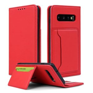 For Samsung Galaxy S10 Strong Magnetism Liquid Feel Horizontal Flip Leather Case with Holder & Card Slots & Wallet(Red) (OEM)