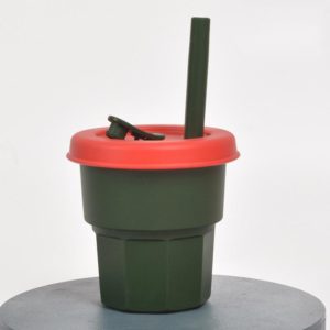 Children Silicone Straw Cups Drop And High Temperature Resistant Water Cups Ink Green Cup + Dark Red Cover(400ml) (OEM)
