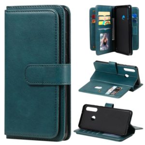 For Huawei Y6P Multifunctional Magnetic Copper Buckle Horizontal Flip Solid Color Leather Case with 10 Card Slots & Wallet & Holder & Photo Frame(Dark Green) (OEM)