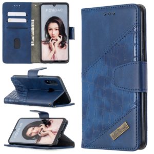 For Huawei P30 Lite Matching Color Crocodile Texture Horizontal Flip PU Leather Case with Holder & Card Slots & Wallet(Blue) (OEM)