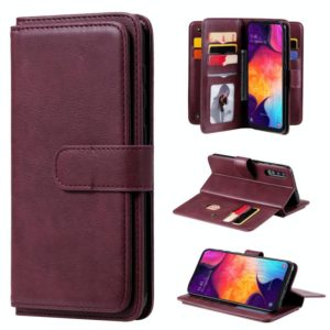 For Samsung Galaxy A50 Multifunctional Magnetic Copper Buckle Horizontal Flip Solid Color Leather Case with 10 Card Slots & Wallet & Holder & Photo Frame(Wine Red) (OEM)