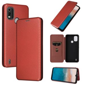 For Nokia C21 Plus Carbon Fiber Texture Flip Leather Phone Case(Brown) (OEM)