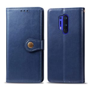 For OnePlus 8 Pro Retro Solid Color Leather Buckle Phone Case with Lanyard & Photo Frame & Card Slot & Wallet & Stand Function(Blue) (OEM)