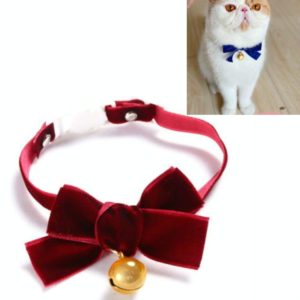 Velvet Bowknot Adjustable Pet Collar Cat Dog Rabbit Bow Tie Accessories, Size:S 17-30cm, Style:Bowknot With Bell(Red) (OEM)