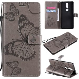 For Nokia 2.4 3D Butterflies Embossing Pattern Horizontal Flip Leather Case with Holder & Card Slot & Wallet(Grey) (OEM)
