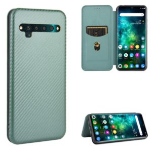 For TCL 10 Pro Carbon Fiber Texture Horizontal Flip TPU + PC + PU Leather Case with Card Slot(Green) (OEM)