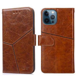 For iPhone 12 Pro Geometric Stitching Horizontal Flip TPU + PU Leather Case with Holder & Card Slots & Wallet(Light Brown) (OEM)