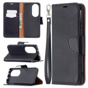 For Huawei P50 Pro Litchi Texture Pure Color Horizontal Flip Leather Case with Holder & Card Slots & Wallet & Lanyard(Black) (OEM)