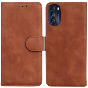 For Motorola Moto G 2022 Skin Feel Pure Color Flip Leather Phone Case(Brown) (OEM)