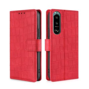 For Sony Xperia 5 III Skin Feel Crocodile Texture Magnetic Clasp Horizontal Flip PU Leather Case with Holder & Card Slots & Wallet(Red) (OEM)