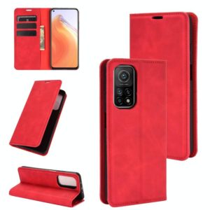 For Xiaomi Mi 10T / 10T Pro Retro-skin Business Magnetic Suction Leather Case with Holder & Card Slots & Wallet(Red) (OEM)