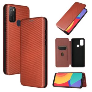 For alcatel 1S (2021) Carbon Fiber Texture Horizontal Flip TPU + PC + PU Leather Case with Card Slot(Brown) (OEM)