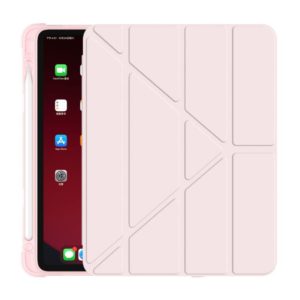 Multi-folding Surface PU Leather Matte Anti-drop Protective TPU Case with Pen Slot for iPad Air 2022 / 2020 10.9(Light Pink) (OEM)
