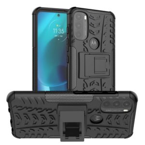 For Motorola Moto G71 5G Tire Texture TPU + PC Phone Case with Holder(Black) (OEM)