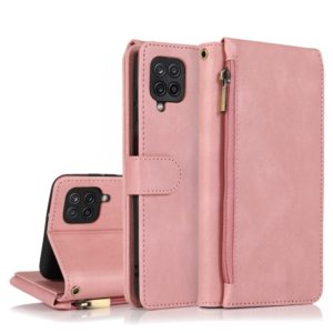 For Samsung Galaxy A12 Skin-feel Crazy Horse Texture Zipper Wallet Bag Horizontal Flip Leather Case with Holder & Card Slots & Wallet & Lanyard(Rose Gold) (OEM)