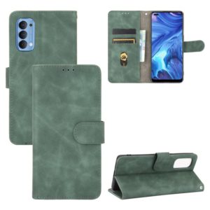 For OPPO Reno4 5G Solid Color Skin Feel Magnetic Buckle Horizontal Flip Calf Texture PU Leather Case with Holder & Card Slots & Wallet(Green) (OEM)