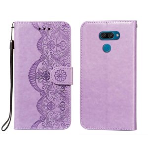 For LG K50 Flower Vine Embossing Pattern Horizontal Flip Leather Case with Card Slot & Holder & Wallet & Lanyard(Purple) (OEM)