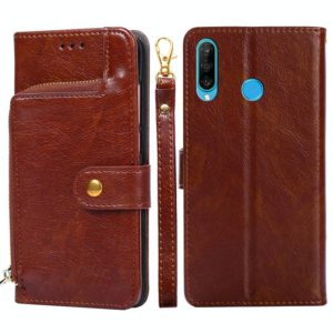 For Huawei P30 lite / nova 4e Zipper Bag PU + TPU Horizontal Flip Leather Case with Holder & Card Slot & Wallet & Lanyard(Brown) (OEM)